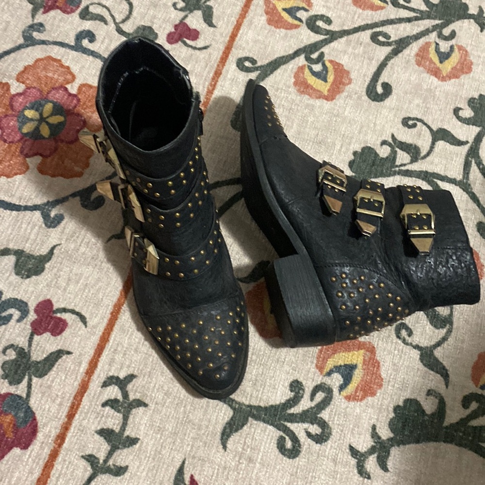 Black studded moto boot size 7